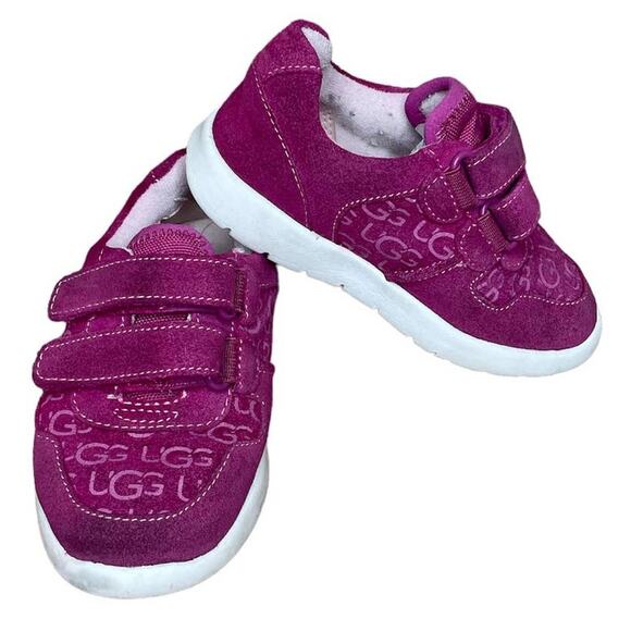 UGG Tygo Pink Fuchsia Suede Sneaker Shoes Velcro Size 8 - Picture 1 of 7
